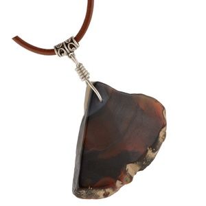 NWT Brown Agate Tribal Necklace with Leather Cord
